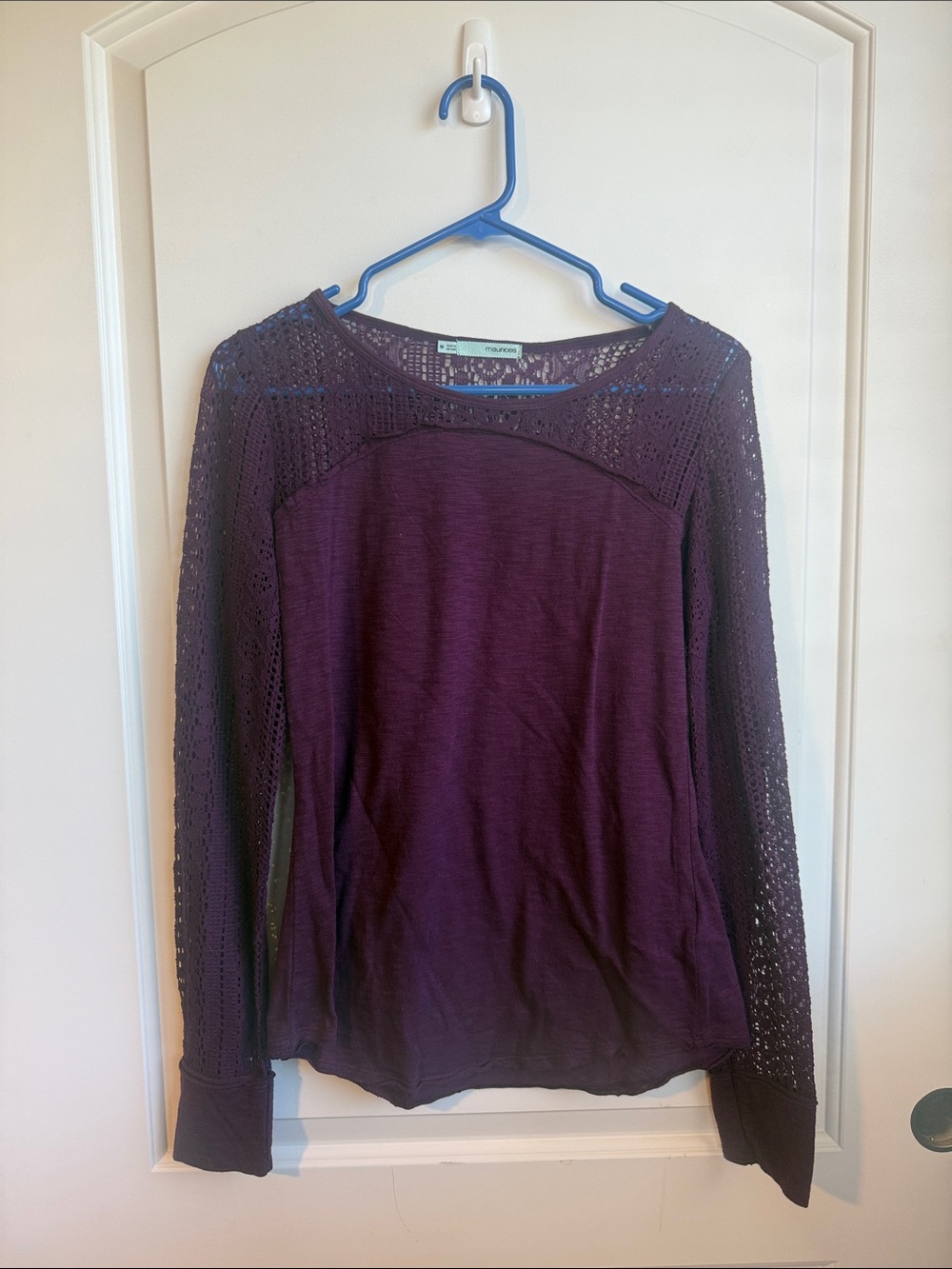 Maurices Purple Long Sleeve Lace Yoke Top